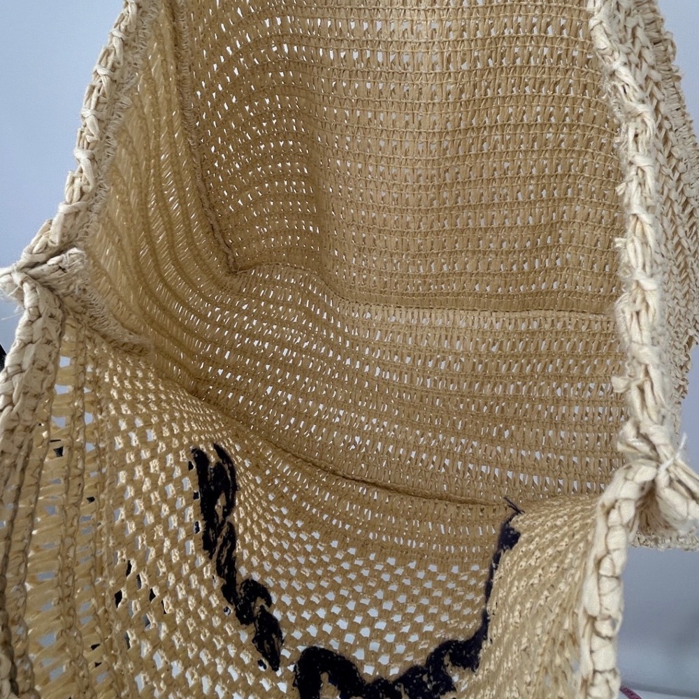 Gone Coastal Beige Woven Straw Crochet Tote Beach Bag Braided Straps - Picture 9 of 9